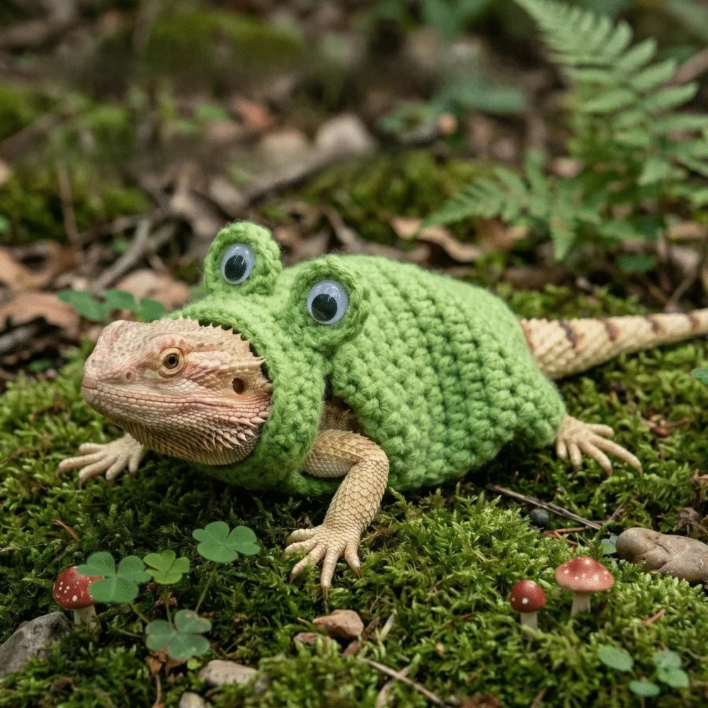 Cartoon Cute Lizard Transformation Dress Flexible Fit Warm Lizard Knitted Sweater Handmade Frog Costume Pet Lizard