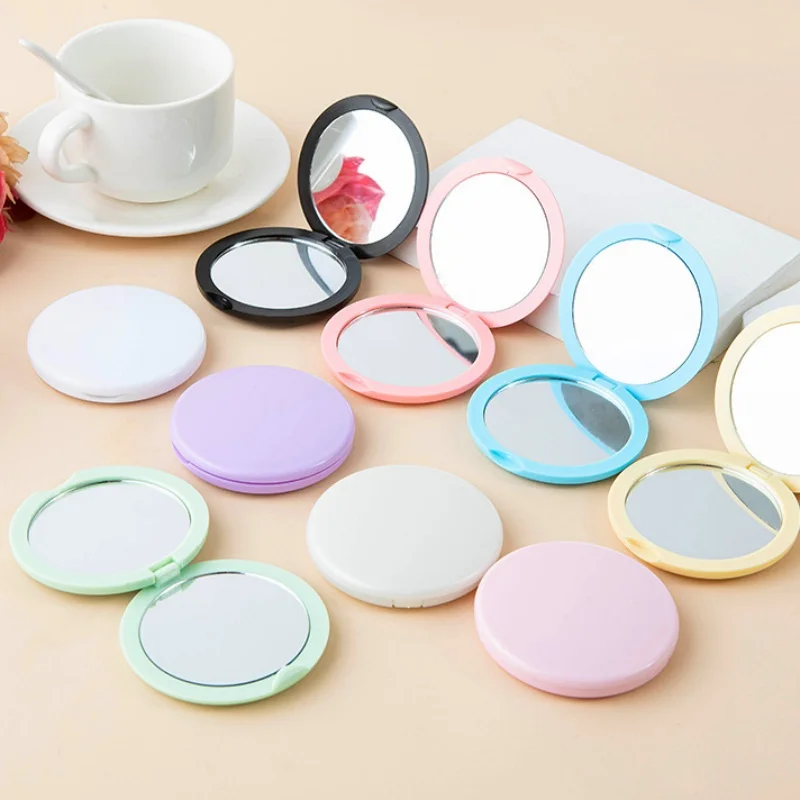 Round Folded Double Sided Mirror Wholesale Cute Mini Clamshell Student Portable Dressing Pocket Diy Small Mirror
