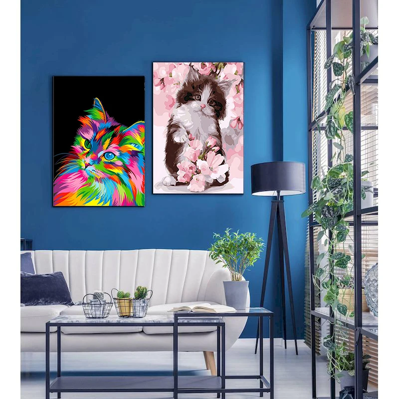 PhotoCustom pittura ad olio fai da te dipinti con i numeri animale gatto immagine disegno con i numeri tela da colorare con i numeri acrilico dipinto