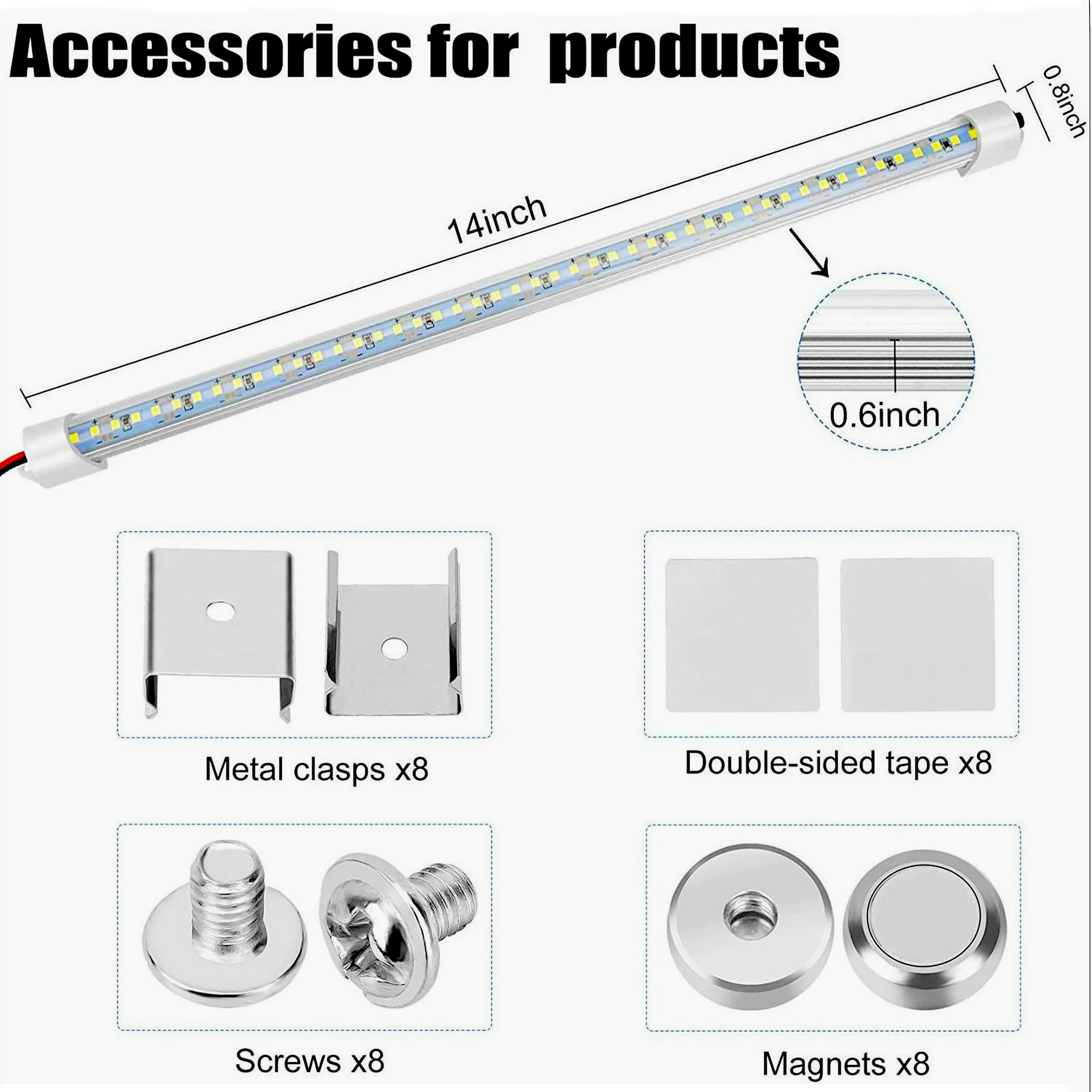 8pcs 12V LED Interior Light Bar 900LM 9W DC 12V LED Strip With On/off SWitch for Closed Cargo Trailer Truck Car RV Camper Truck Boat Indoor Lighting