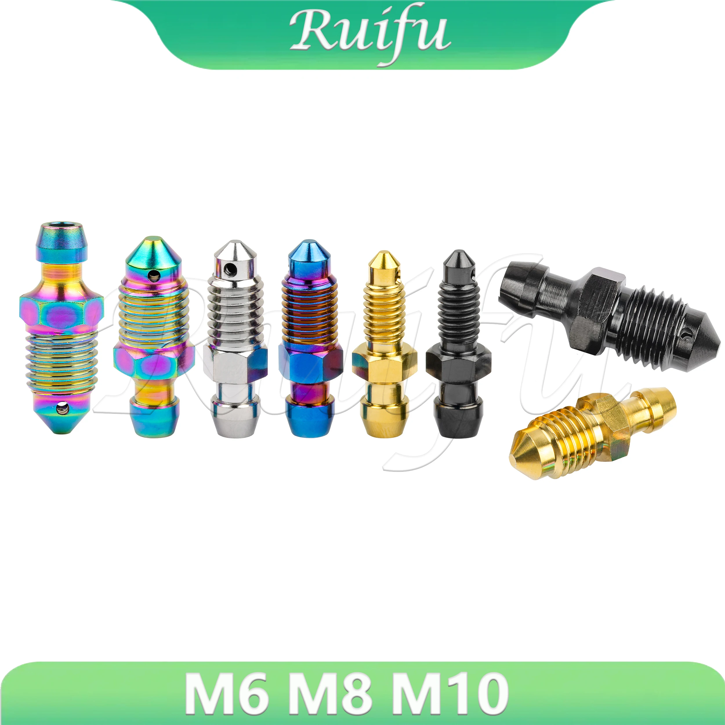 

Ruifu Titanium Bolt Bleed Nipple M6 M8 M10 Ptich1.0/1.25mm Spacing Motorcycle Caliper Oil Drain Bleed Screw Oil Drain Screw