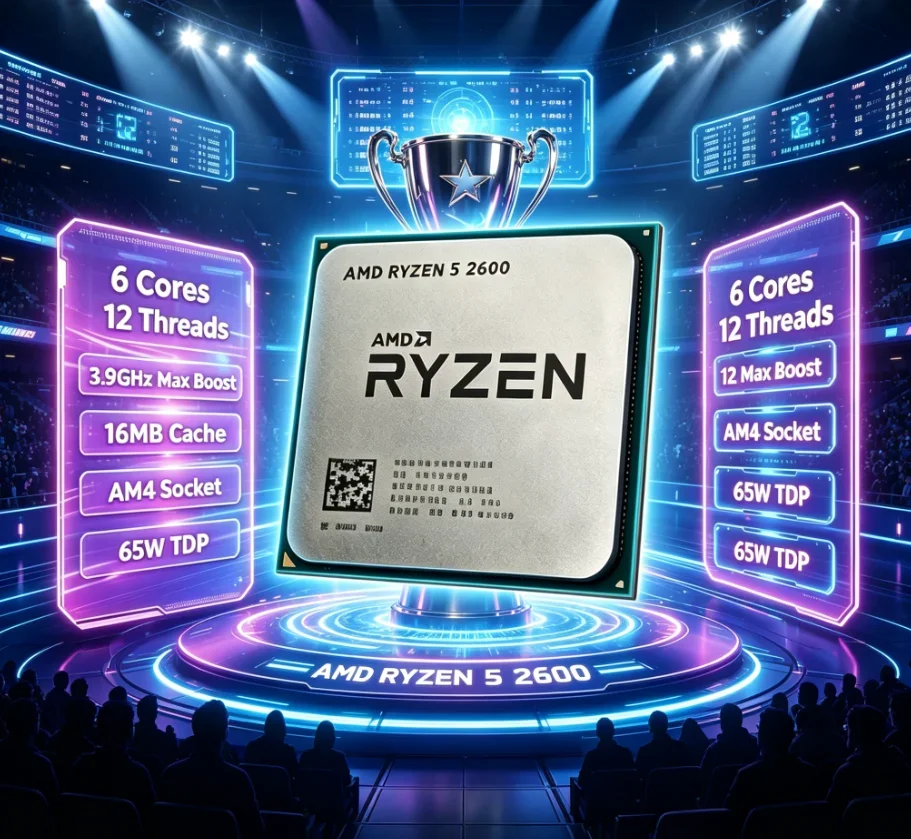 DIY Gaming PC Components AMD R5 2600 AM4 CPU 12nm 12MB Cache 3.9GHz High Frequency Multi-thread Desktop Processor Without Fan