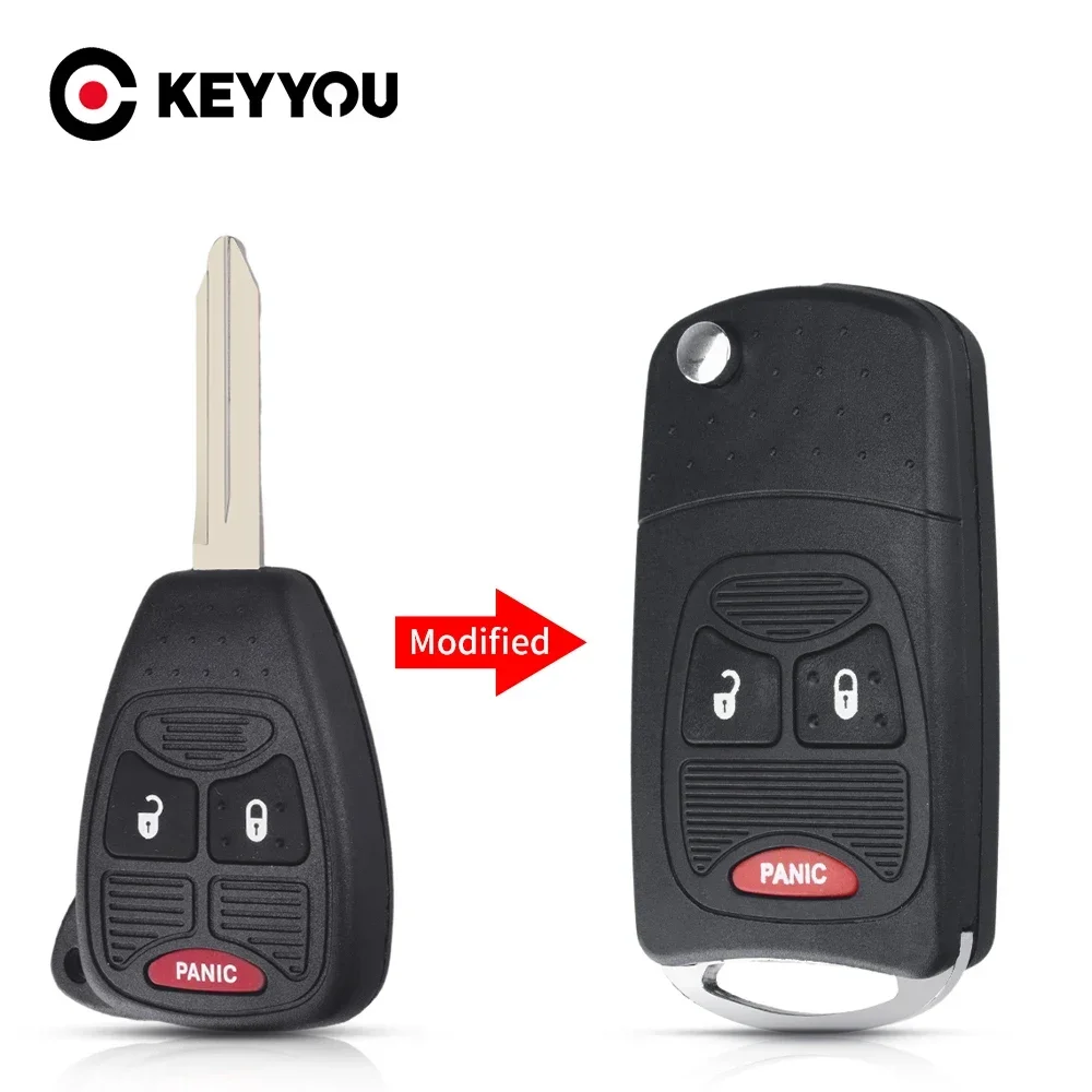 Keyyou voor chrysler voor jeep voor dodge ram 1500 kaliber nitro ram 2500 3500 fob 3 knoppen gemodificeerde flip auto remote key shell