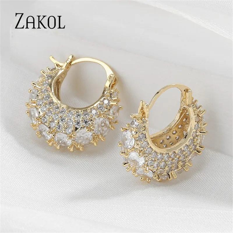 ZAKOL Korea New Design Fashion Zircon Earring INS Gold Color Copper U-shaped Earrings Elegant Women's Weding Party Jewelry