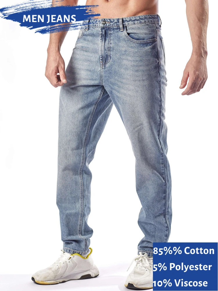 

2025 зима-осень мешковатые прямые джинсовые мужские джинсы повседневные брюки со средней талией неэластичные уличные хлопковые модные брюки AM-4