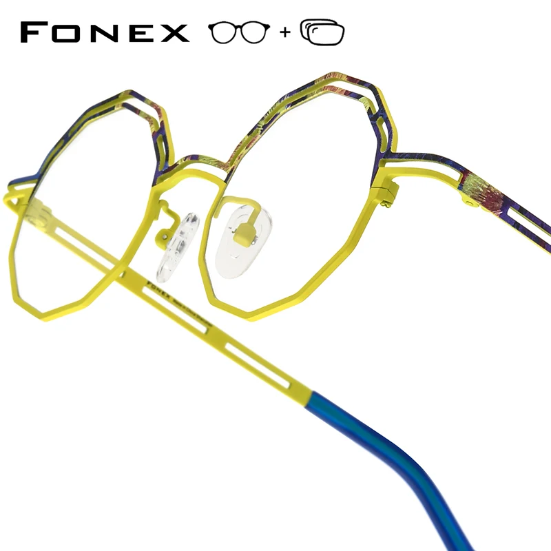 Lunettes de vue progressives FONEX anti-lumière bleue, verres optiques pour myopie, monture polygonale en titane pour hommes et femmes 85888
