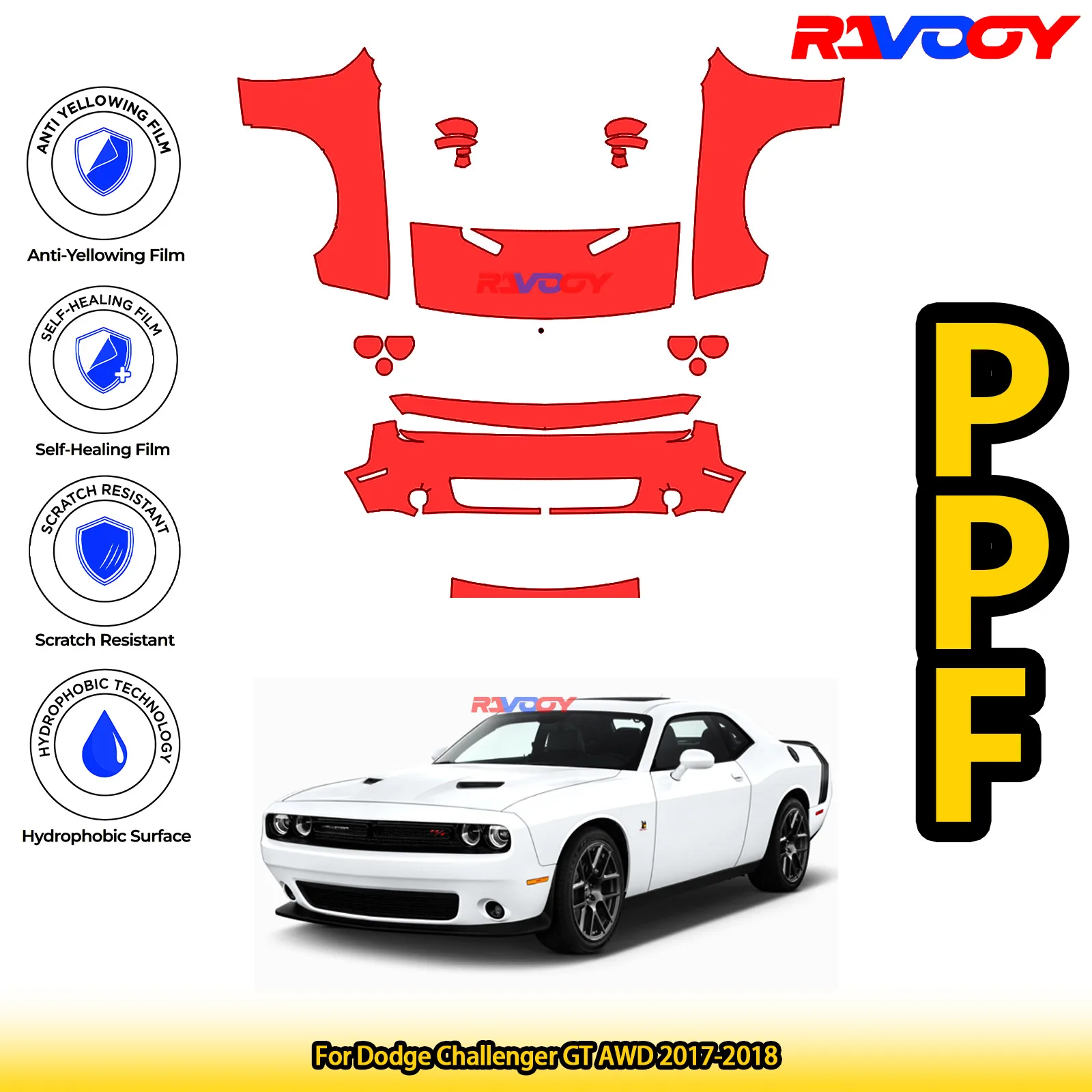 

Для Dodge Challenger GT AWD 2017-2018 глянцевая матовая черная предварительно вырезанная передняя защитная пленка PPF Kit