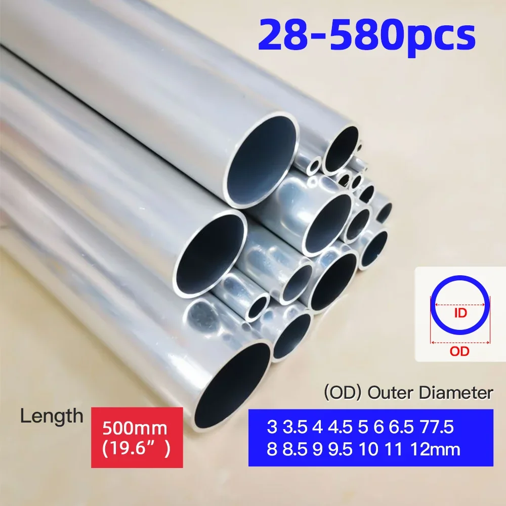 28cs-580pcs Aluminium Tube 3-12mm OD Straight 500mm Long Round 6063 Aluminum Alloy Tube Multiple quantities