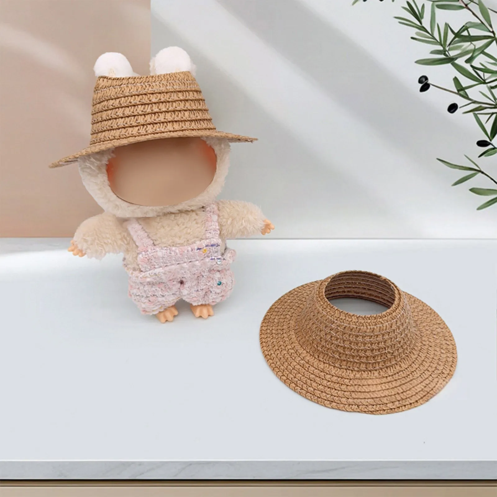 

17CM For Labubu Accessories Straw Hat Doll Wide Brim Beach Handcraft Costume Dollhouse Kids Props Sun Hat Decor Summer Outdoor