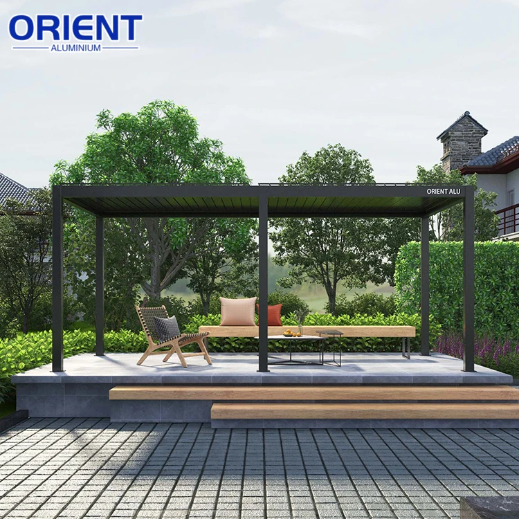 Pergola Gazebo Patio Shade Outdoor Waterproof Aluminum Motorized Pergola With Remote Controller
