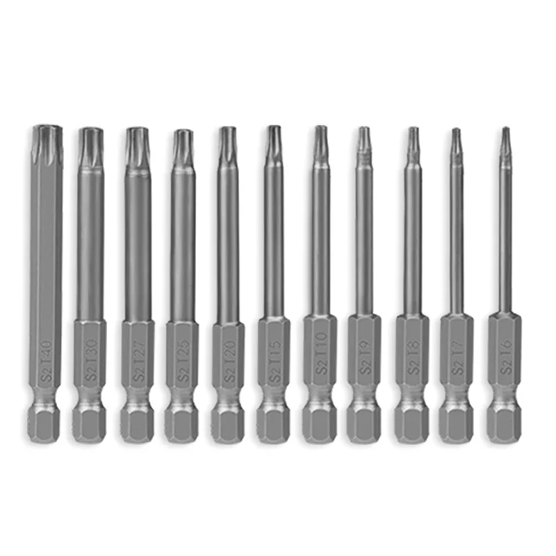 11pcs 75mm Torx Head Drill Bit Set S2 Steel Magnetic Tip Torx Screwdriver Bits Security Torx Head Bit