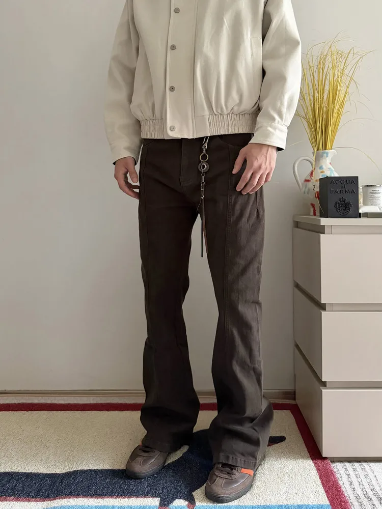 

American High Street Retro Split Tailoring mid Waist Cleanfit Versatile Slimming Design Sensation Micro Flared Casual Pants f...