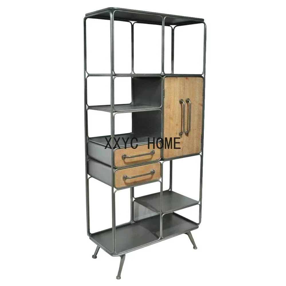 American-Style Retro Ironwood Combined with Display Rack Multi-Layer Living Room B & B Wall Storage Display Stand