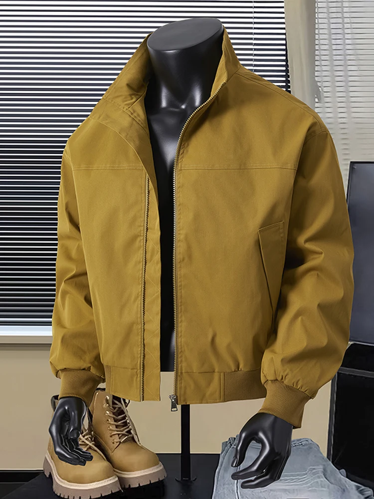 

2025 New Men's Casual American Style Baseball Jacket Short Three-Proof Motorcycle Workwear Stand Collar Coat Outdoor Polyeste...