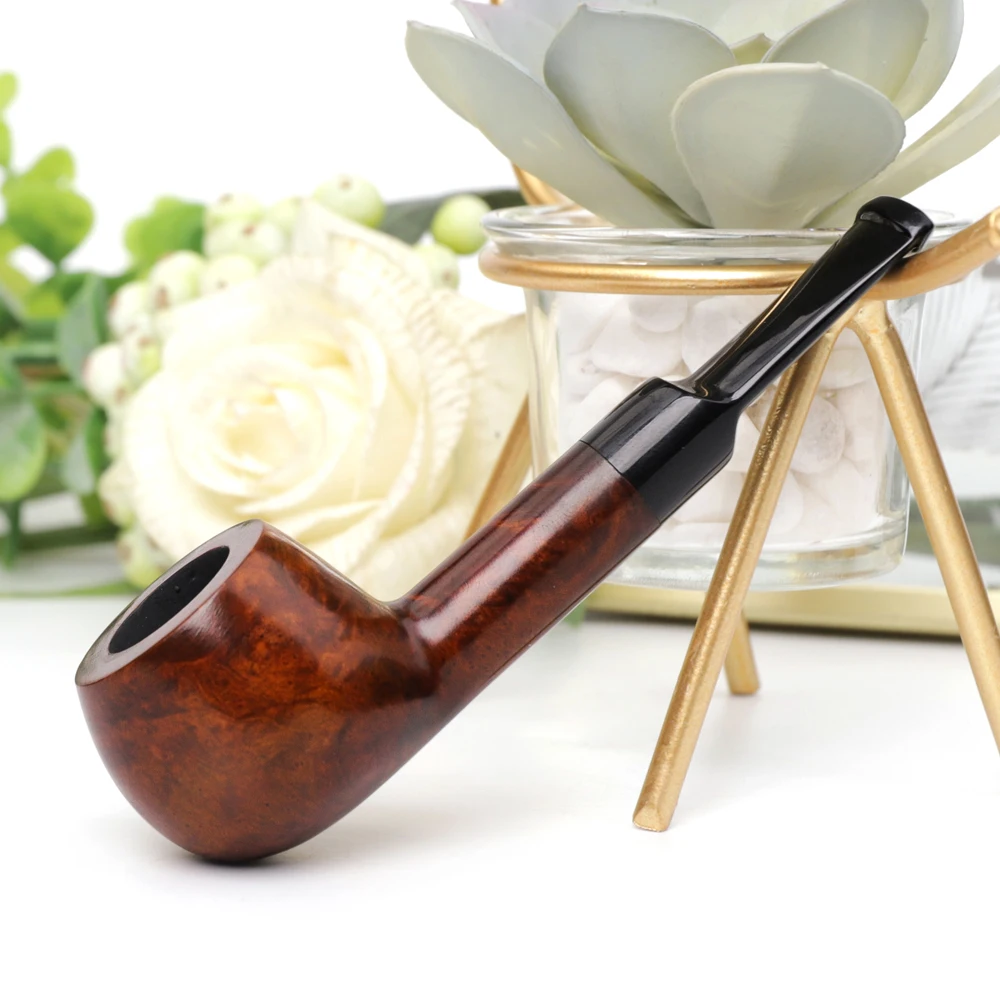 MUXIANG Briar Wood Small Apple Tobacco Pipe, Straight Stem With Saddle Mouthpiece, 3mm Bore