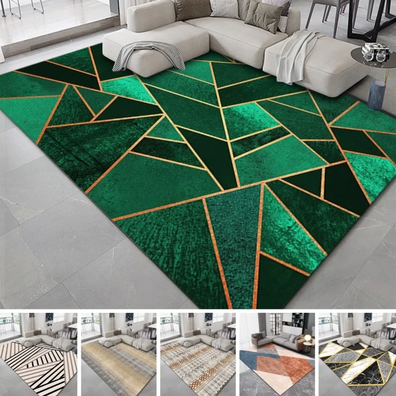 Gold Striped Patchwork Green Carpet Large Floor Mat for Living Room Washable Anti-slip Kitchen Door Mats Home Bedroom Decor Rug