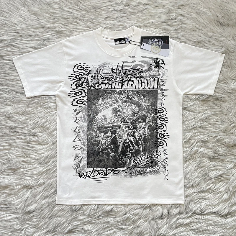 Personalized Letter Portrait Print Short Sleeve T-Shirt Hellstar Studios Youth Fashion round Neck Casual Wear for Teens