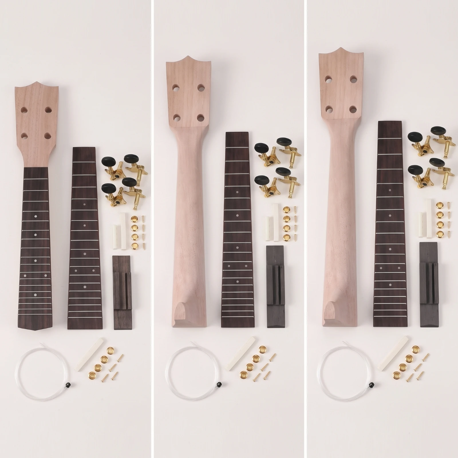 Ukulele Neck Kit with Rosewood Fingerboard Predrilled Ukulele Neck Kit Instrument Part Easy Assembly Beginner-Friendly