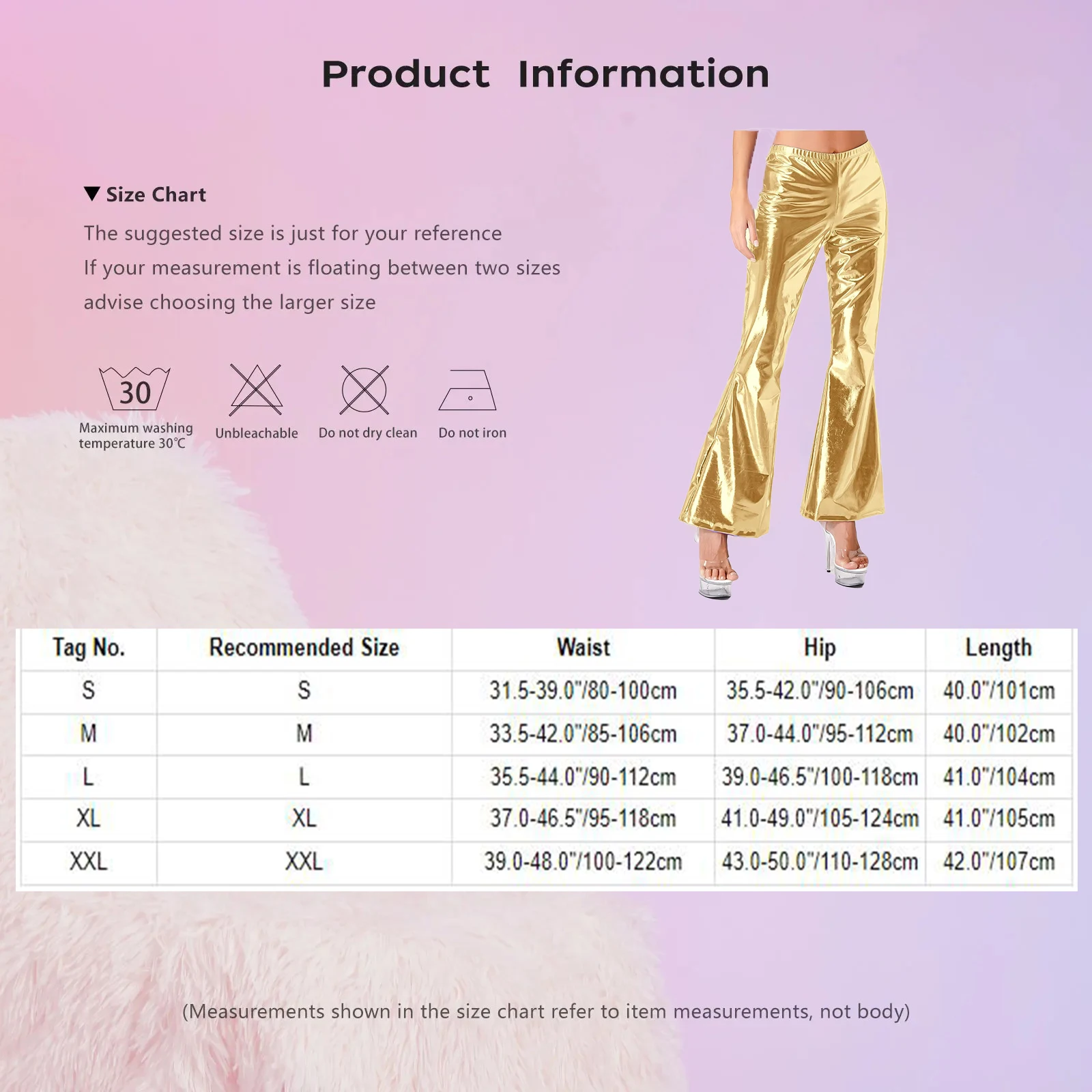 Women 70s Disco 80s Dance Pants Hippie Costume Metallic High Waist Ruffle Trim Flared Pants Bell Bottoms Trousers Mermaid Pants