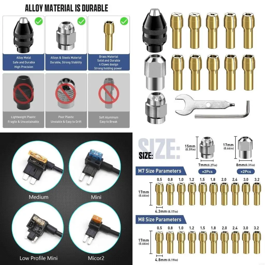 

15Pcs Collet Chucks Set Replacement Brass Quick-Change Rotary Drill Nut Tool Set