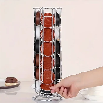 コーヒーカプセル用の回転式収納スタンド,ディスプレイラック,滑り止め底,コーヒーツール,24カップ