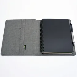 KACO ALIO-Juego de regalo para reuniones de negocios, libreta en espiral suelta A5, bolígrafo de Gel de tinta negra retráctil, juego de cubierta de tela para almacenamiento, negro y gris