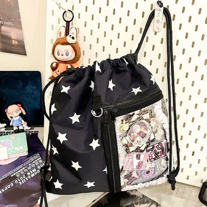 Y2K Korean Fashion Casual Book Bag Star Backpack Student Bags Schoolbag Kids Travel Girls Ladies Drawstring Backpacks For Women