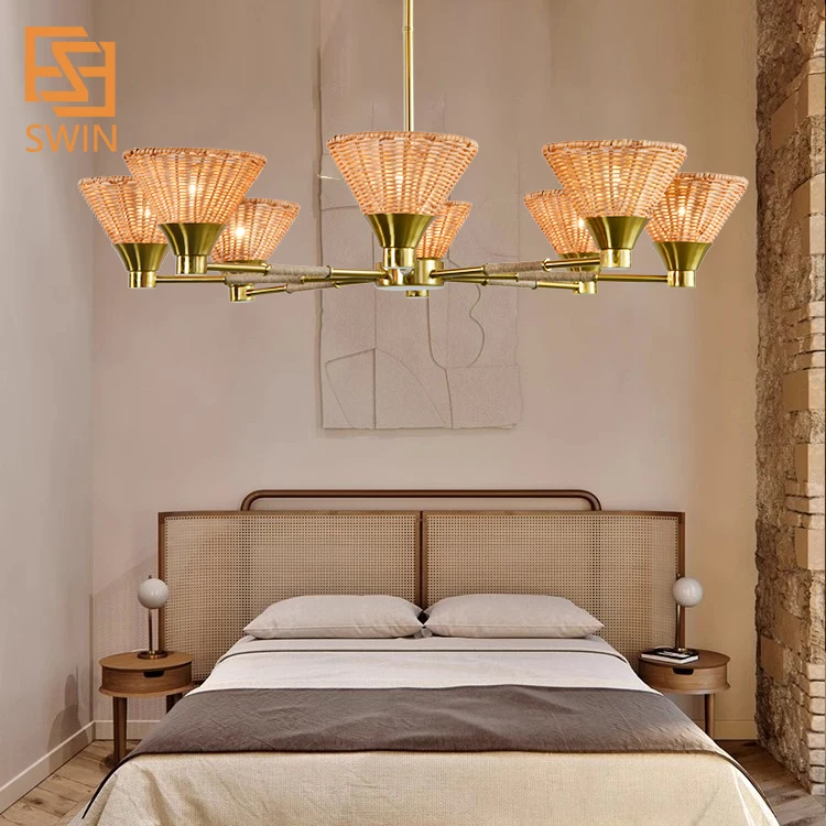 

Vintage Hotel Restaurant Bedroom Indoor E27 Lampshade Decoration Rattan Pendant Light