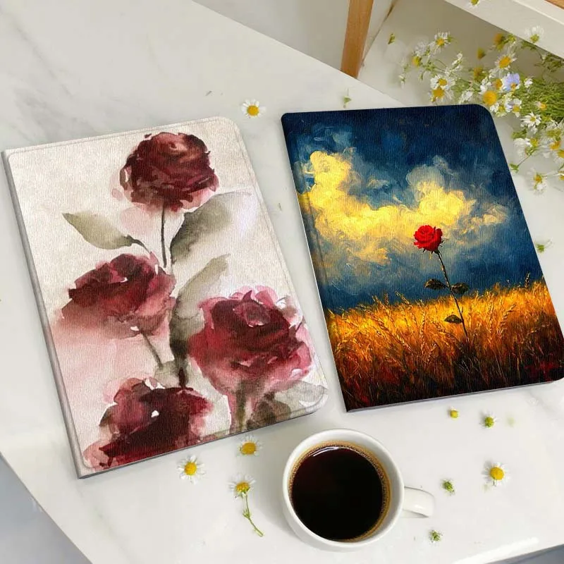

Red Rose Watercolor Painting Tablet Case For Huawei Honor MatePad MediaPad Air 5 6 7 11 V6 V7 V8 V9 X9 X8 T10 T10s C5e T5 Gift