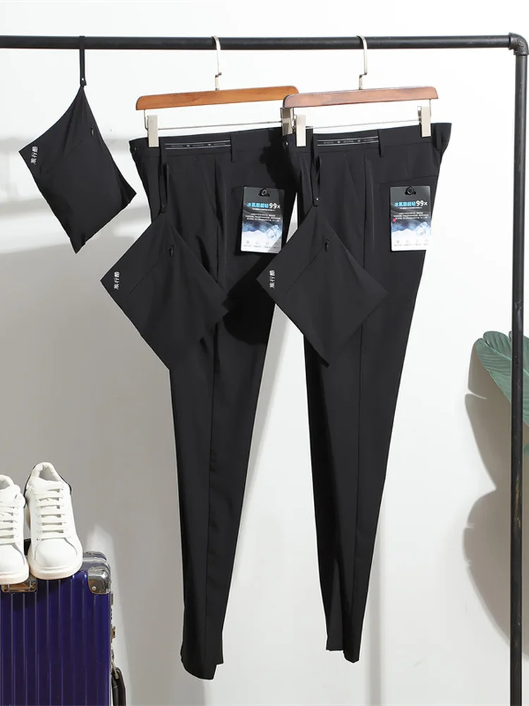 

Travel Cool Stretchable Lightweight Breathable Elastic Busin Casual Pants Summer Faion Urban Straight Leg Zipper mid Waist