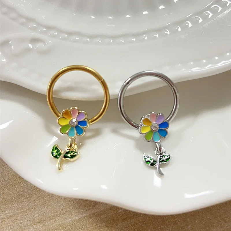 Stylish and Elegant Butterfly Clicker Hoop Nose Nipple Ring Earrings Small Flower Sun Closed Ring Nose Piercing Jewelry