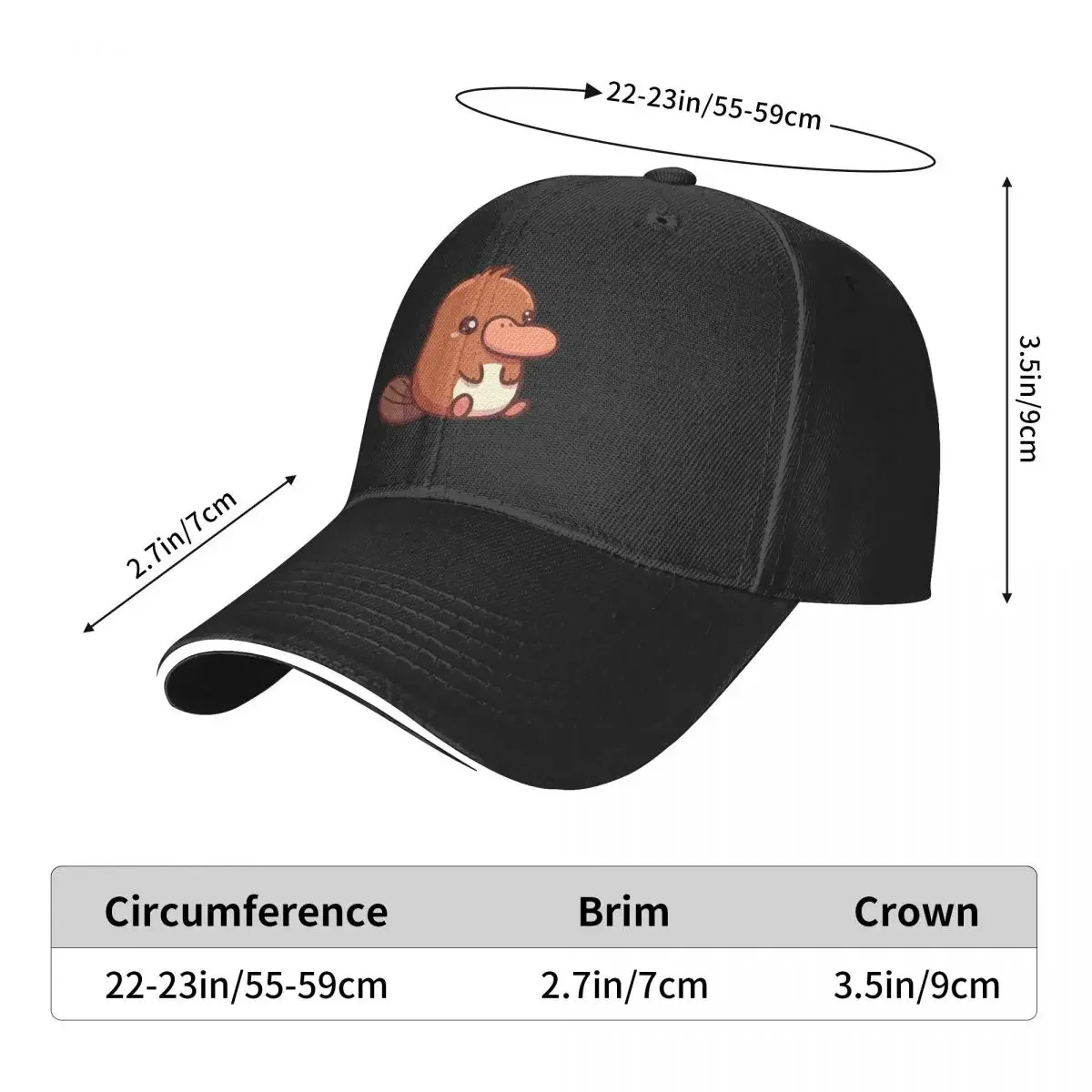 Cute Platypus Illustration Cap Fashion Casual Baseball Caps Adjustable Hat Summer Unisex Baseball Hat Customizable Polychromatic