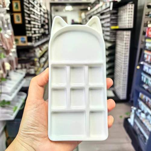 Paleta de acuarelas de cerámica multirejilla, bandeja de pigmentos con forma de gato, fácil de limpiar, suministros de arte para pintura de acuarela/goupa