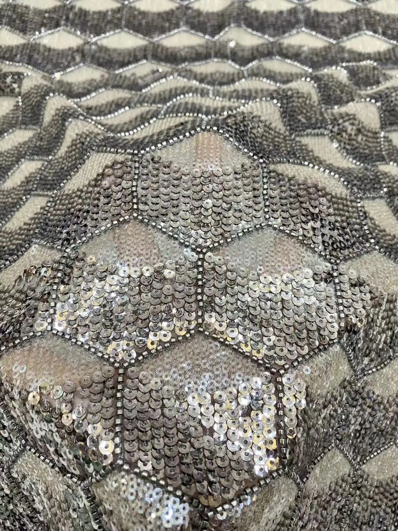 

Luxurious 3+5mm pearl tube sequin embroidered lace fabric for dresses stage fashion,bags with beaded embroidery fabric