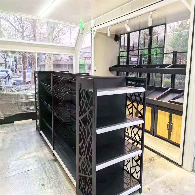 Single and double-layer convenience store fruit fresh display rack commercial supermarket vegetable and fruit rack mobile shelf