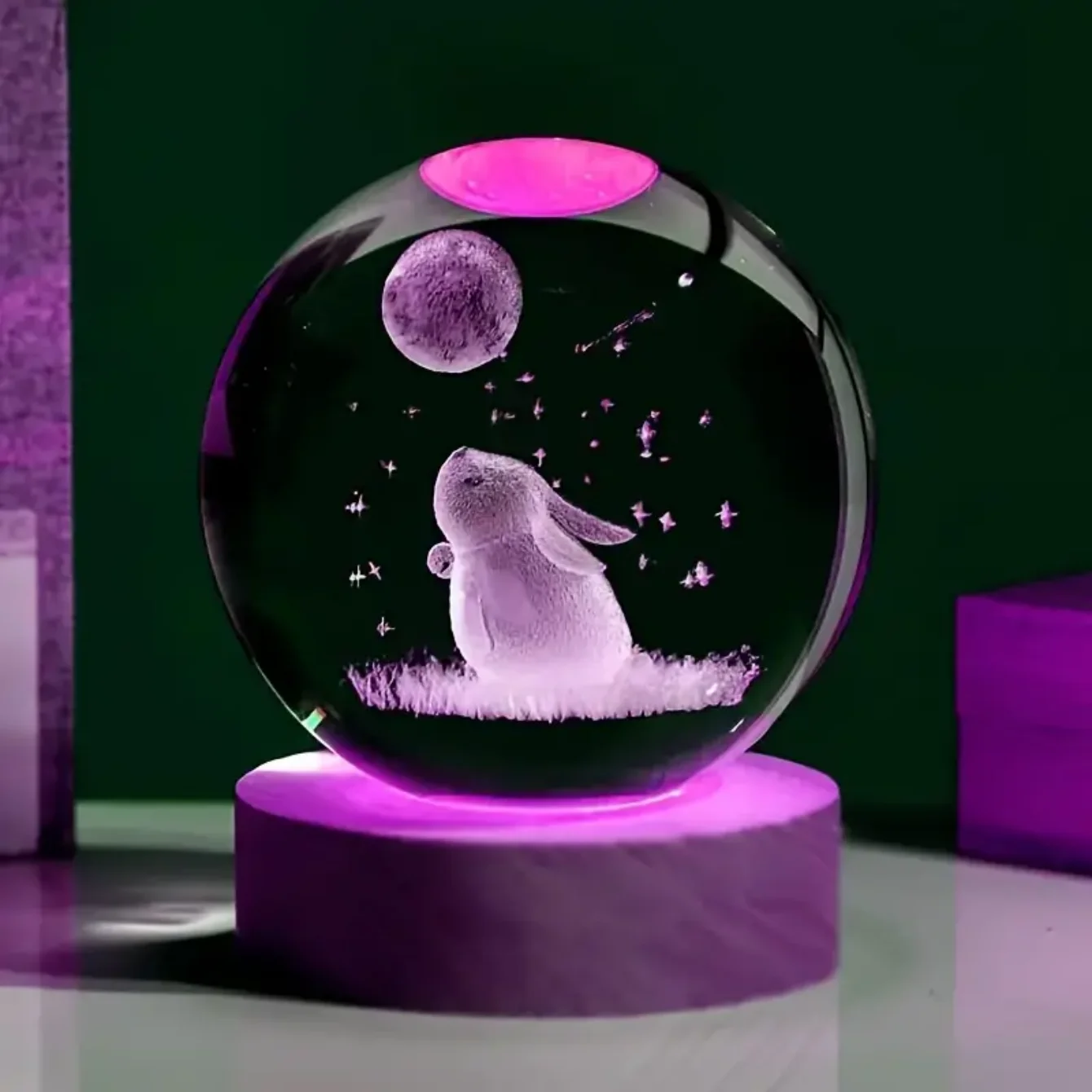 1pc 3D carved rabbit Moon crystal ball decoration, various colors of nightlights, gifts for mom, gifts for her/him, gifts for gi