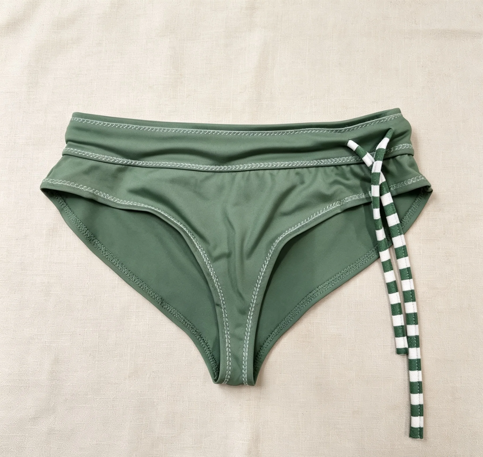 Women Solid Green Tie Side Bikini Bottom Low Waist Sexy Swim Briefs Beach Swimming Bathing Suit Bottom