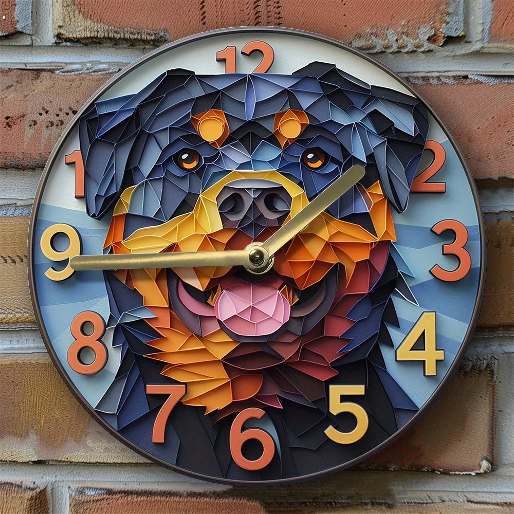 Silent Rottweiler-Themed Wall Clock - Aluminum, Diy, Perfect for Living Room Decor & Halloween Gifts Wall Clock Modern Design