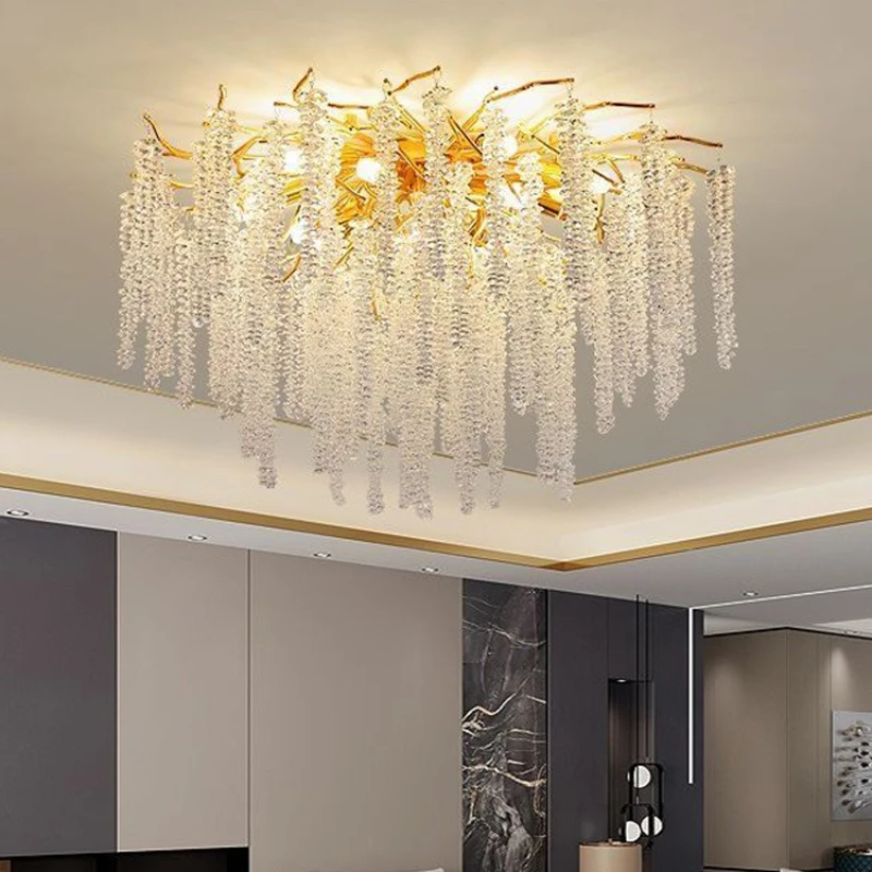 Creative Branch Lustre Crystal Led Hanging Lamps Modern Dining Table Room Gold Aluminium Pendant Chandeliers Lights Home Decor