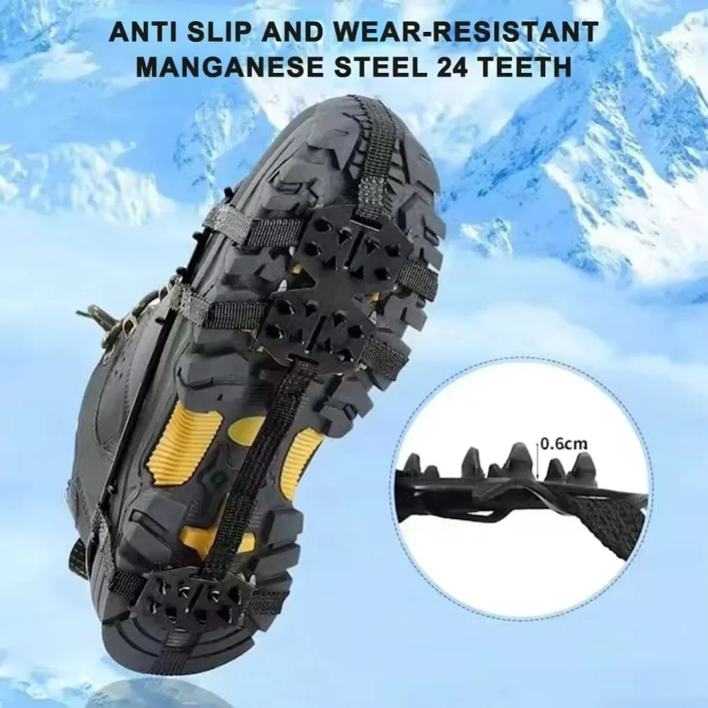 24 Teeth Anti-Slip Ice Claws Winter Ice Grips Gripper Unisex Snow Claw Shoe Covers Climbing Chain Crampons Outdoor Accessories