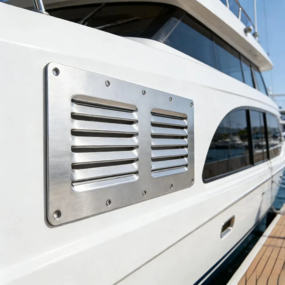Stainless Grille Marine Vent Panel 316 Stainless Steel Louvered Design Surface-mount Efficient Airflow Exhaust Grille