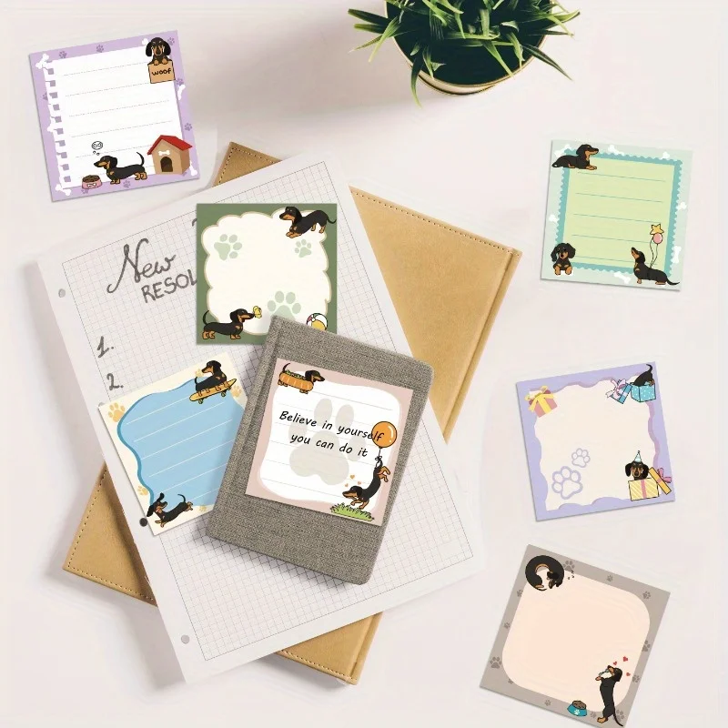 愛らしいジャーマンシェパードの付箋9枚 - 3x3インチの粘着パッド、450枚、9種類のユニークな漫画犬デザイン