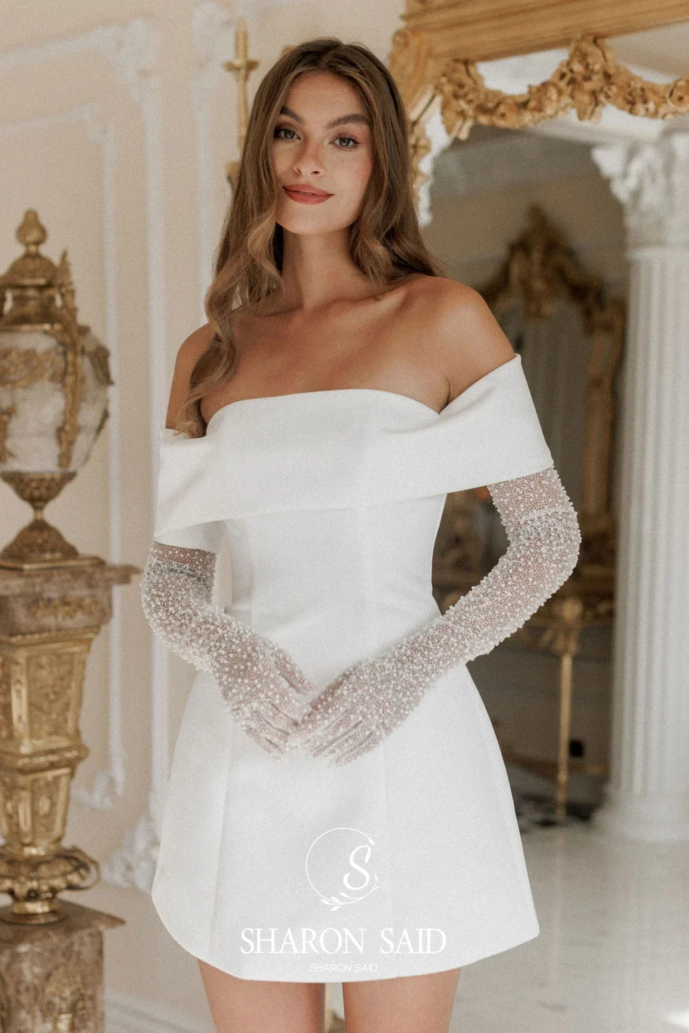 short wedding dress pearls Dreamyannie Women Strapless Short Wedding Dress Pearl Bodycon Bridal Dress