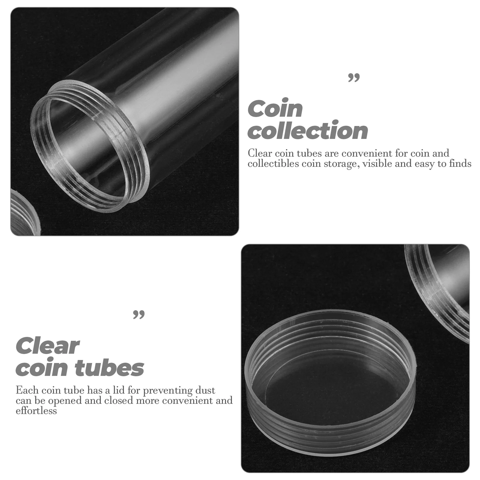 Tubes transparents avec capuchons pour pièces de monnaie, rouleau entier, fournitures de collecte, support en plastique pour demi-dollar, 10 pièces