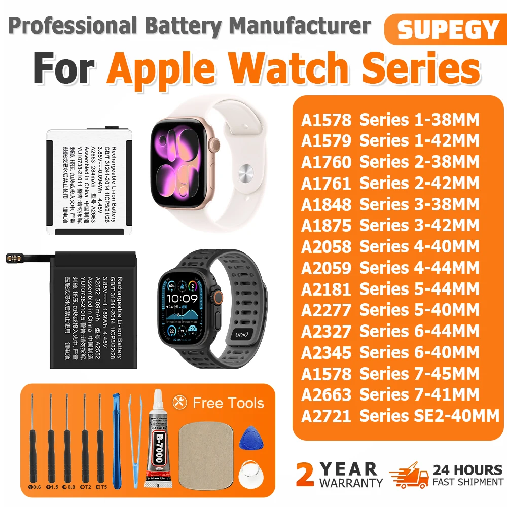 Battery For Apple Watch Series SE 1 2 3 4 5 6 7 8 Bateria For IWatch S1 S2 S3 LTE S4 S5 S6 S7 S8 38/40/41/42/44/45/49mm