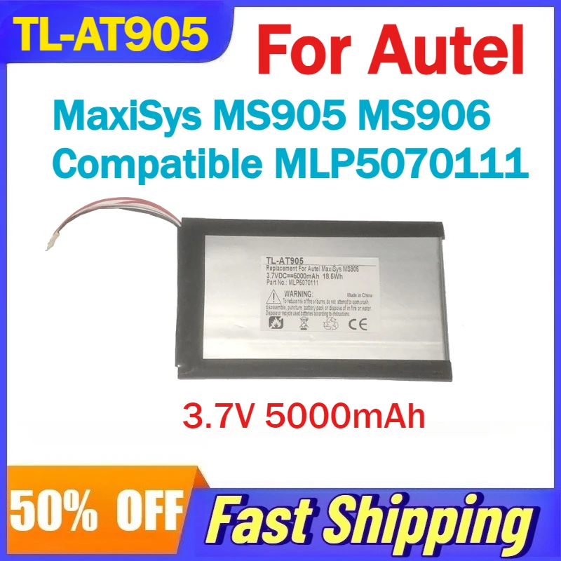 

TL-AT905 3.7V 5000mAh Battery for Autel MaxiSys MS905 MS906 Automobile Detector Compatible MLP5070111 Batteries