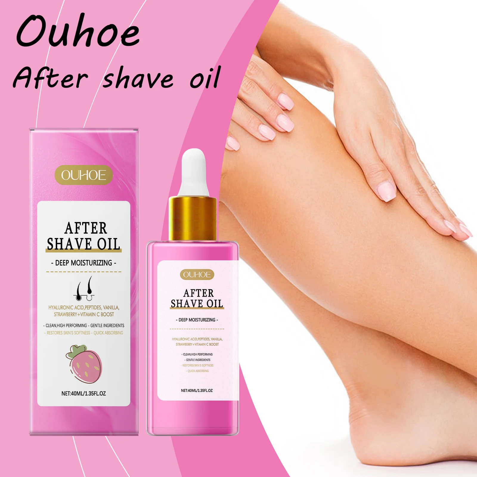 

Ouhoe Strawberry After Shaving Oil Moisturizing Relief Skin Discomfort Pore Shrink Smoothing Non-greasy Body After Shave Oil