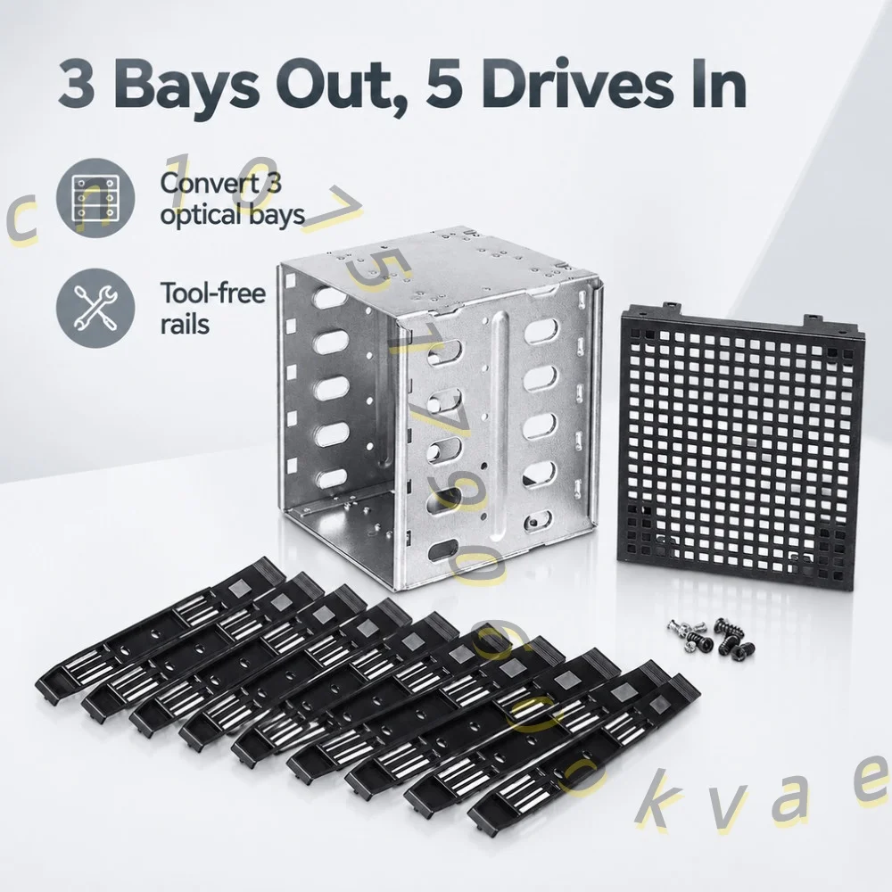 3.5 Inch HDD Cage 5 Bay Hard Drive Bracket 3x 5.25 CD-ROM Slot Server Chassis Internal Storage Expansion Rack with Fan Space