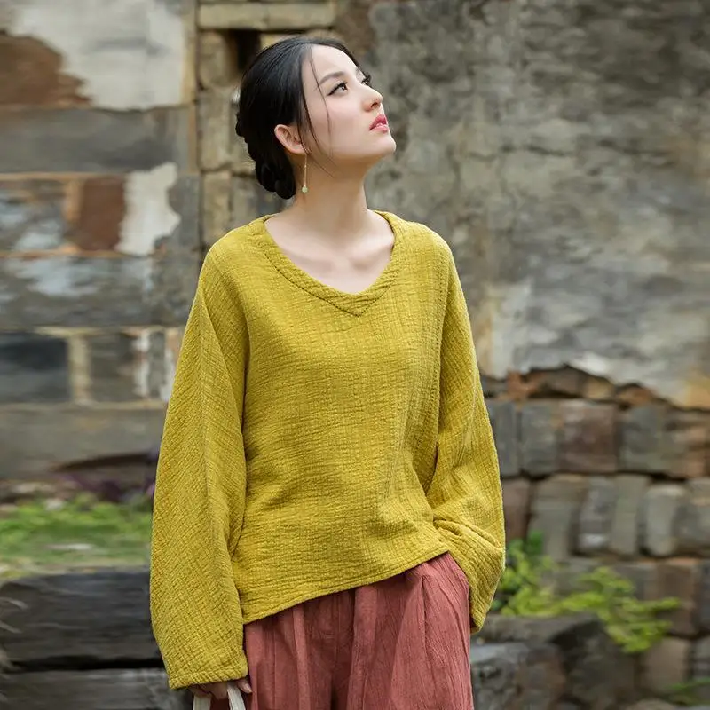 

Spring Summer Style Women Batwing Sleeve V-neck Casual Tshirt Short Front Long Back Vintage Cotton Linen Tee Shirt Femme Tops