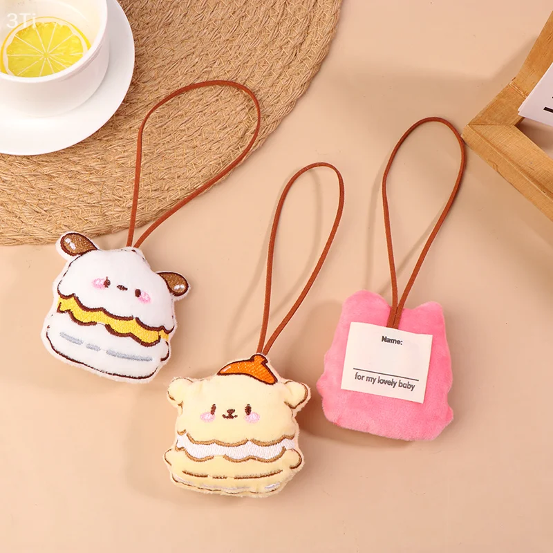 Гамбургер Sanrios, скрипучая плюшевая кукла, брелок с именем ребенка, брелок для ключей, сумка, подвеска, украшение для подарков для детей